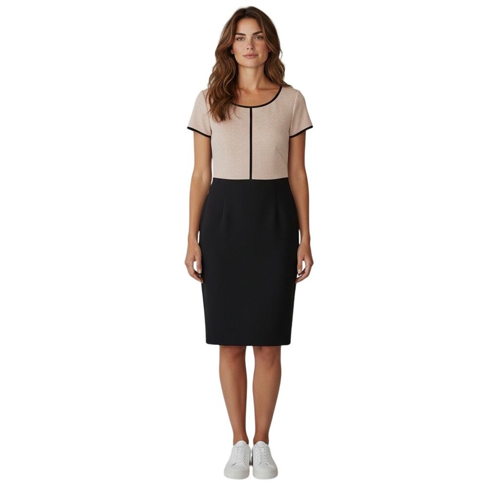 Ann Taylor Colorblock Shirt Sleeve Sheath Dress Size 8 Cream Black